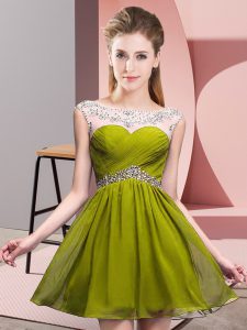 Attractive Scoop Sleeveless Backless Homecoming Dress Olive Green Chiffon