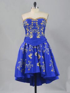 Suitable Royal Blue Lace Up Sweetheart Embroidery Prom Party Dress Taffeta Sleeveless