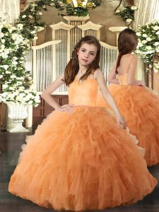 Orange Straps Neckline Ruffles Child Pageant Dress Sleeveless Lace Up