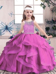 Sleeveless Lace Up Floor Length Beading Little Girl Pageant Gowns