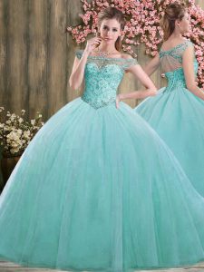 Trendy Blue Sleeveless Tulle Lace Up 15 Quinceanera Dress for Sweet 16 and Quinceanera