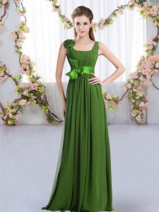 Classical Floor Length Zipper Quinceanera Dama Dress Green for Wedding Party with Belt and Hand Made Flower