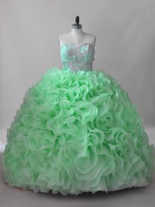 Quince Ball Gowns Sweet 16 and Quinceanera with Beading Sweetheart Sleeveless Brush Train Lace Up