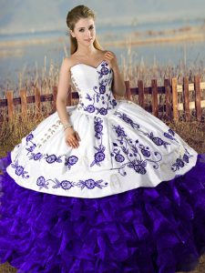 Hot Sale Purple Sweetheart Lace Up Embroidery Sweet 16 Quinceanera Dress Sleeveless