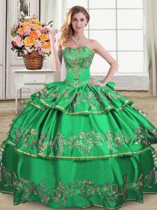 Fashionable Green Sweetheart Lace Up Embroidery and Ruffled Layers Sweet 16 Dresses Sleeveless