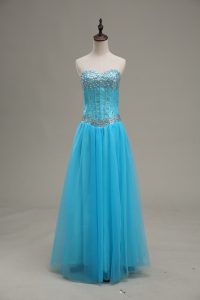 Fitting Aqua Blue Sweetheart Neckline Beading Evening Dress Sleeveless Lace Up