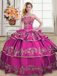Fuchsia Sweet 16 Dresses Sweet 16 and Quinceanera with Embroidery and Ruffled Layers Sweetheart Sleeveless Lace Up