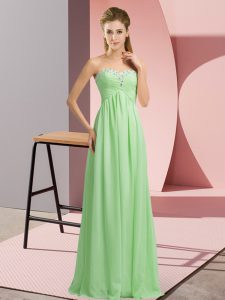 Fantastic Apple Green Evening Dress Prom and Party and Military Ball with Beading Sweetheart Sleeveless Lace Up