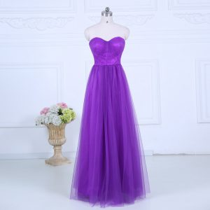 Fine Sweetheart Sleeveless Zipper Wedding Party Dress Eggplant Purple Tulle