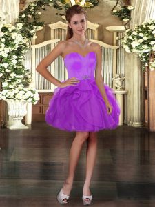 Top Selling Sleeveless Mini Length Ruffles Lace Up Prom Evening Gown with Purple