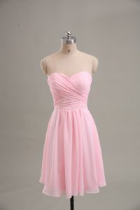 Spectacular Sleeveless Knee Length Ruching Zipper Prom Evening Gown with Baby Pink