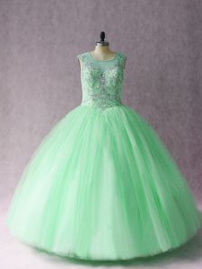 Apple Green Vestidos de Quinceanera Sweet 16 and Quinceanera with Beading Scoop Sleeveless Lace Up