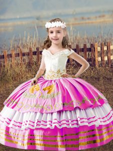 Enchanting Lilac Sleeveless Floor Length Embroidery Lace Up Kids Formal Wear