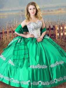 Floor Length Lace Up 15 Quinceanera Dress Turquoise for Sweet 16 and Quinceanera with Beading and Embroidery