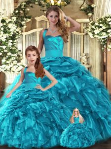 Sleeveless Lace Up Floor Length Ruffles and Pick Ups Sweet 16 Quinceanera Dress