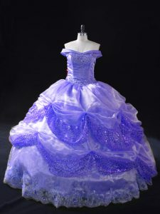 Fantastic Floor Length Lavender 15th Birthday Dress Organza Sleeveless Beading and Pick Ups