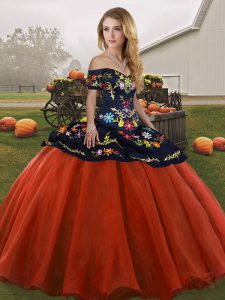Embroidery 15th Birthday Dress Rust Red Lace Up Sleeveless Floor Length