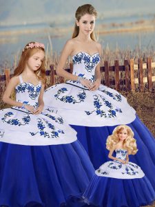 New Style Floor Length Royal Blue Sweet 16 Dresses Sweetheart Sleeveless Lace Up