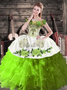 Embroidery and Ruffles Quinceanera Dress Green Lace Up Sleeveless Floor Length