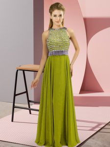 Olive Green Prom Dresses Prom and Party with Beading Scoop Sleeveless Side Zipper