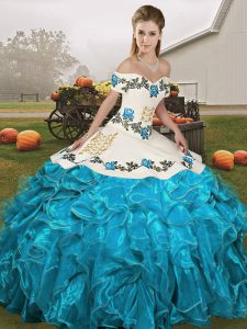 Deluxe Sleeveless Lace Up Floor Length Embroidery and Ruffles Sweet 16 Dresses