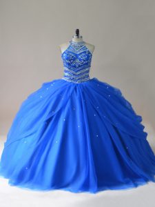 Royal Blue Sleeveless Tulle Lace Up Ball Gown Prom Dress for Sweet 16 and Quinceanera