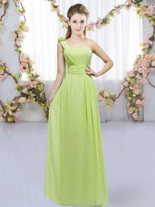 High Quality Yellow Green Bridesmaid Dresses Wedding Party with Hand Made Flower One Shoulder Sleeveless Lace Up