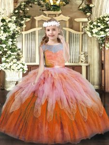 Nice Multi-color Kids Pageant Dress Sweet 16 and Wedding Party with Lace and Ruffles Scoop Sleeveless Lace Up