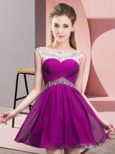 Mini Length A-line Sleeveless Fuchsia Prom Gown Backless