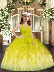 Wonderful Olive Green Sleeveless Tulle Zipper Custom Made Pageant Dress for Party and Sweet 16 and Wedding Party
