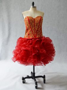 Beauteous Wine Red Lace Up Sweetheart Beading and Ruffles Prom Homecoming Dress Organza Sleeveless