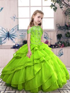 Ball Gowns Beading Evening Gowns Lace Up Organza Sleeveless Floor Length