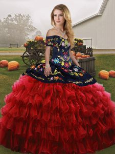 Vintage Sleeveless Lace Up Floor Length Embroidery and Ruffled Layers Quinceanera Gown