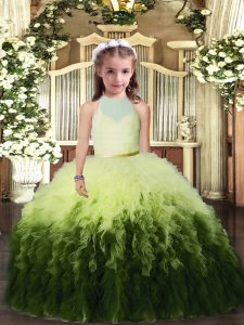Best Multi-color Backless Pageant Dress for Teens Ruffles Sleeveless Floor Length