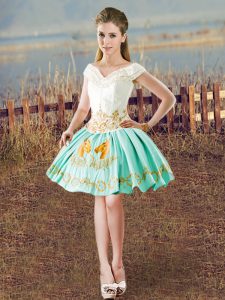 Enchanting Sleeveless Mini Length Embroidery Lace Up Dress for Prom with White
