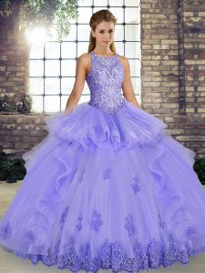 Sleeveless Lace Up Floor Length Lace and Embroidery and Ruffles Quinceanera Gowns