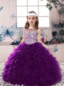 Beauteous Organza Sleeveless Floor Length Little Girl Pageant Dress and Beading and Ruffles