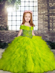 Beading and Ruffles Child Pageant Dress Lace Up Sleeveless Floor Length