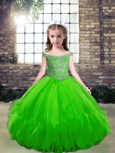 Beading Kids Pageant Dress Lace Up Sleeveless Floor Length