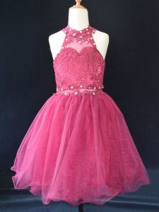 Hot Pink Sleeveless Organza Lace Up Pageant Gowns For Girls for Wedding Party
