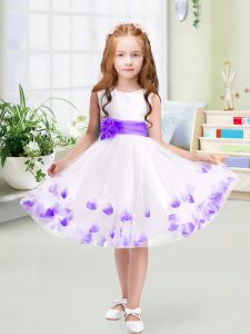 Top Selling A-line Toddler Flower Girl Dress White Scoop Tulle Sleeveless Knee Length Zipper
