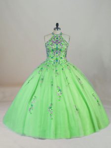 Lace Up 15th Birthday Dress Appliques and Embroidery Sleeveless Brush Train
