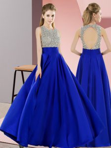 Sumptuous Floor Length Backless Royal Blue for Prom and Party with Beading