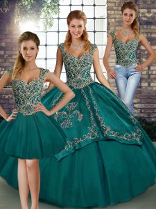 Sophisticated Teal Sleeveless Beading and Embroidery Floor Length Sweet 16 Dress