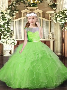 Dramatic Scoop Neckline Lace and Ruffles Little Girls Pageant Gowns Sleeveless Backless