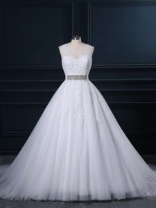 High Quality Ball Gowns Sleeveless White Wedding Gown Court Train Zipper