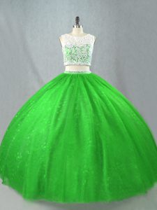 Romantic Floor Length Green Vestidos de Quinceanera Tulle Sleeveless Beading