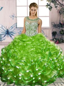 Fashion Sleeveless Organza Lace Up Quinceanera Dresses for Military Ball and Sweet 16 and Quinceanera