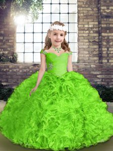 Sleeveless Organza Floor Length Lace Up Little Girls Pageant Dress in with Beading and Ruffles