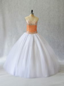Enchanting Floor Length Ball Gowns Sleeveless White Quinceanera Gowns Lace Up